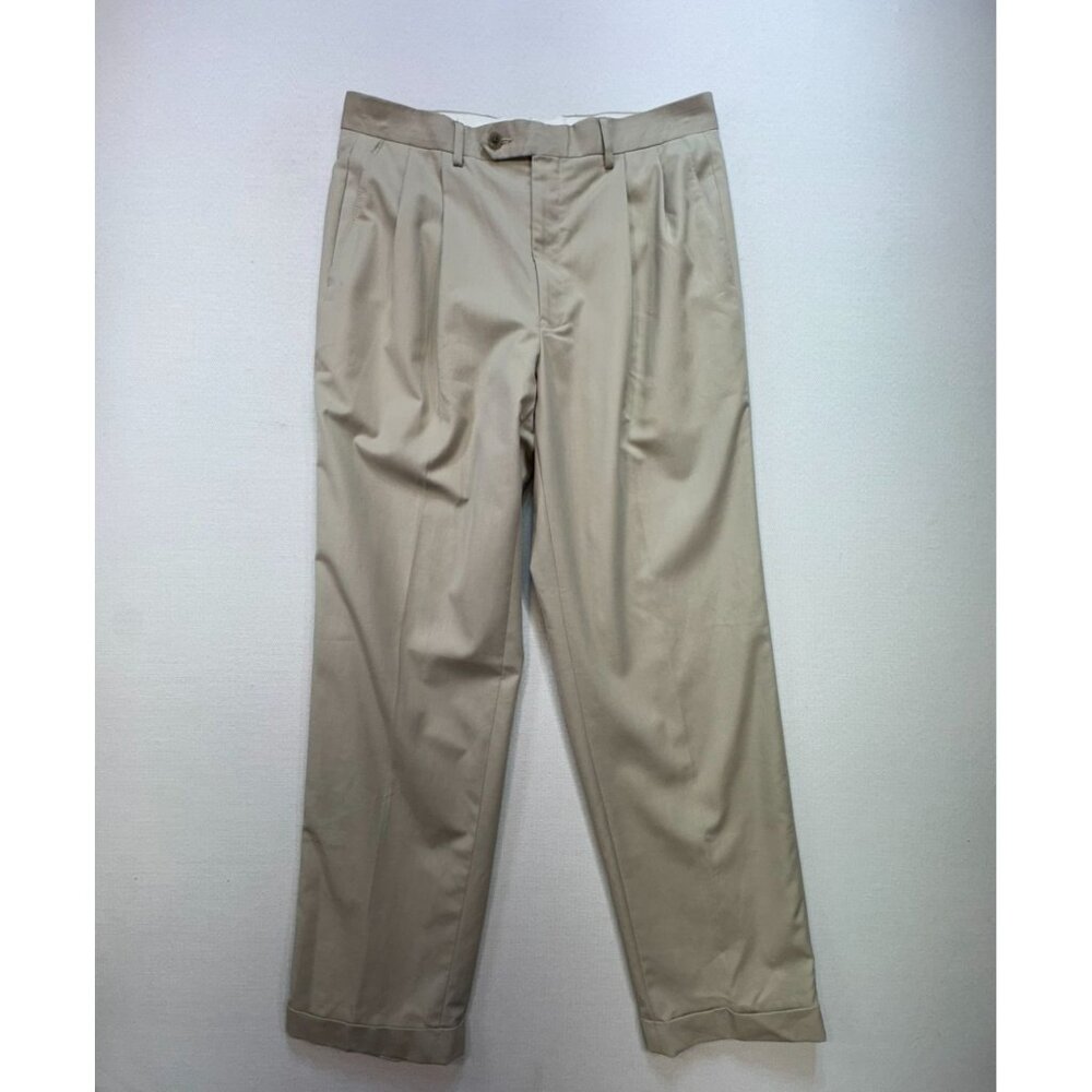 Lauren Ralph Lauren Mens Pleated Dress Pants Size 34W X 32L Beige Cuffed Formal